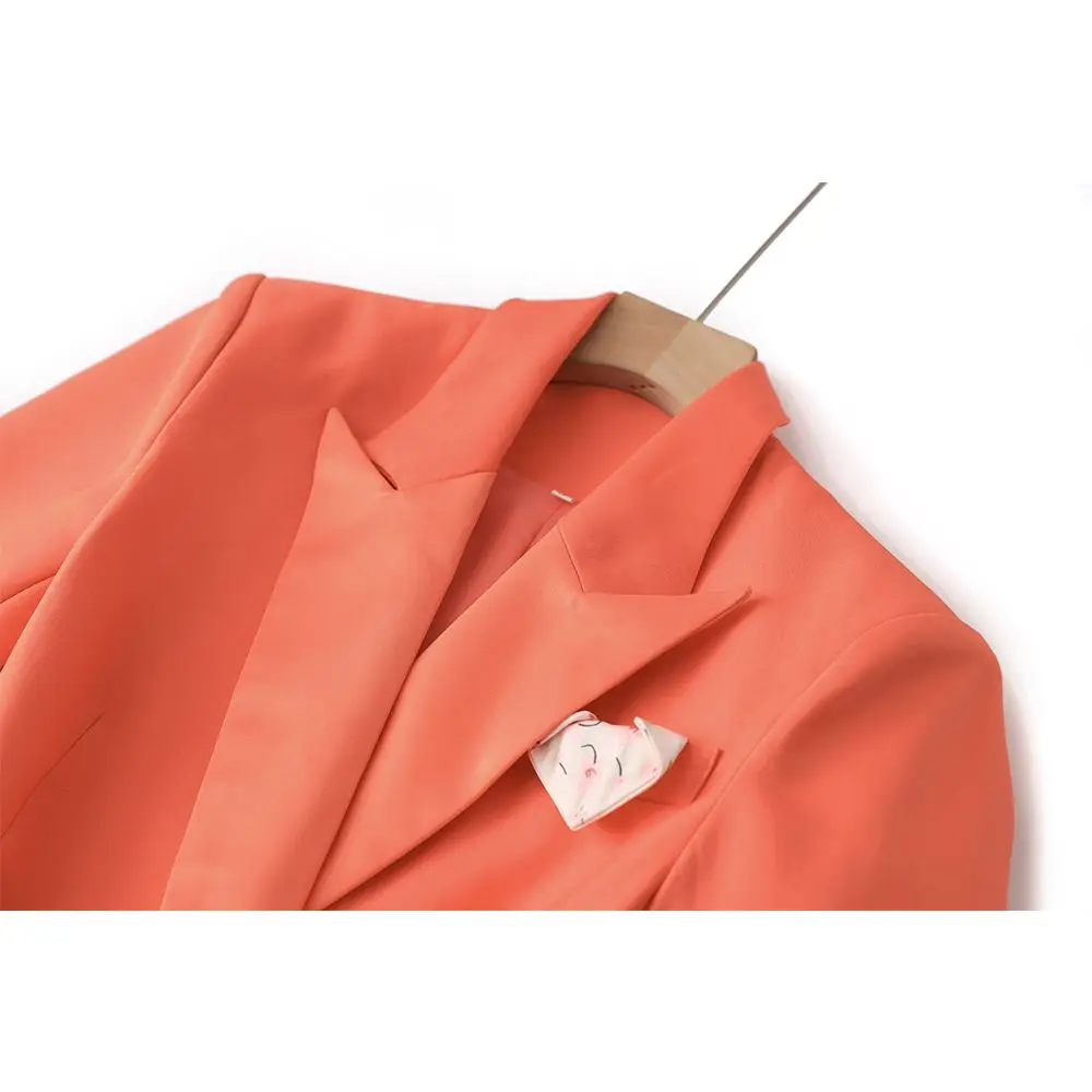 HIGH STREET Runway Women Suit Orange Peaked Lapel Luxury Double-Breasted Blazer Wide Leg Trousers  Office Lady Fashion 2 Piece