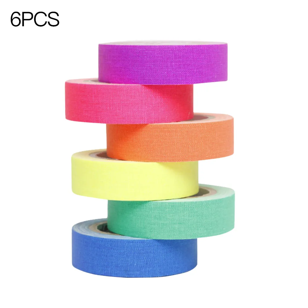 

Флуоресцентная хлопковая лента, самоклеящаяся однотонная светящаяся декоративная наклейка «сделай сам», 6 штук