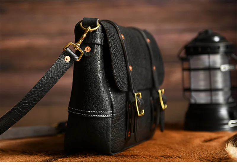 High quality genuine leather men black messenger bag casual designer organizer outdoor real cowhide shoulder bag travel satchel