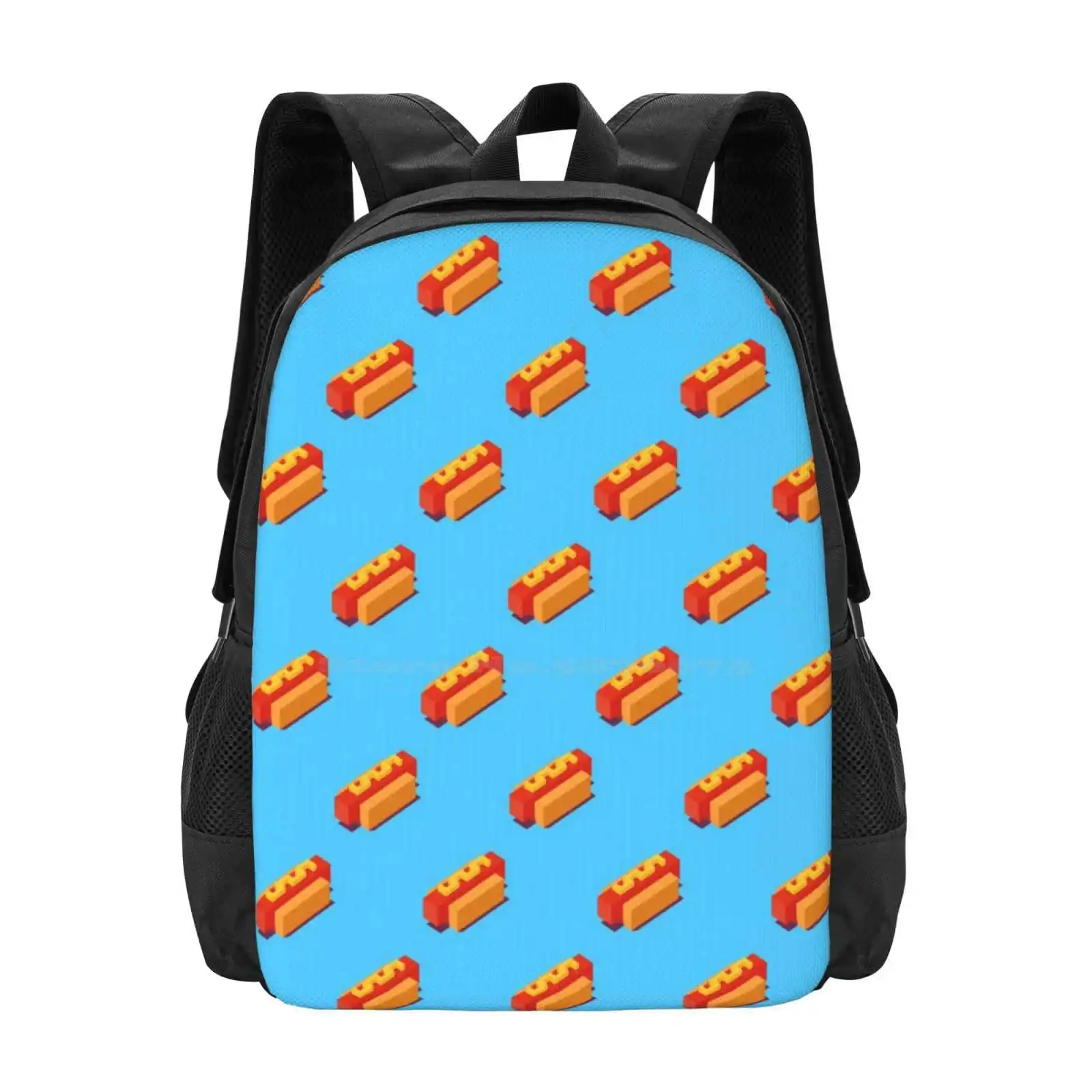 

Изометрический рисунок хот-догов. Модный дизайнерский дорожный рюкзак для ноутбука, школьный рюкзак с изометрическим пикселем, хот-дог, куб, Сосиска