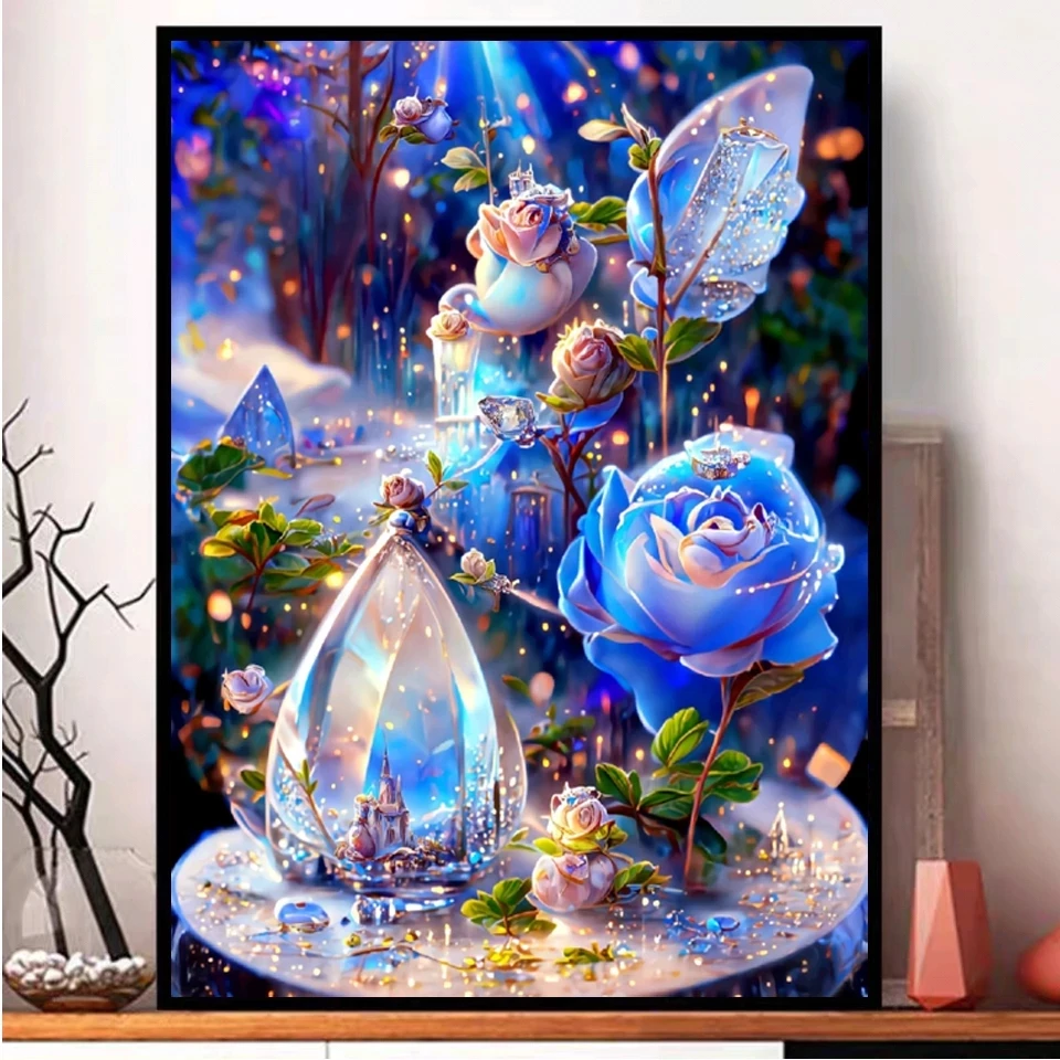 Алмазная 5D картина сделай сам вышивка с голубыми розами из ледяных кристаллов