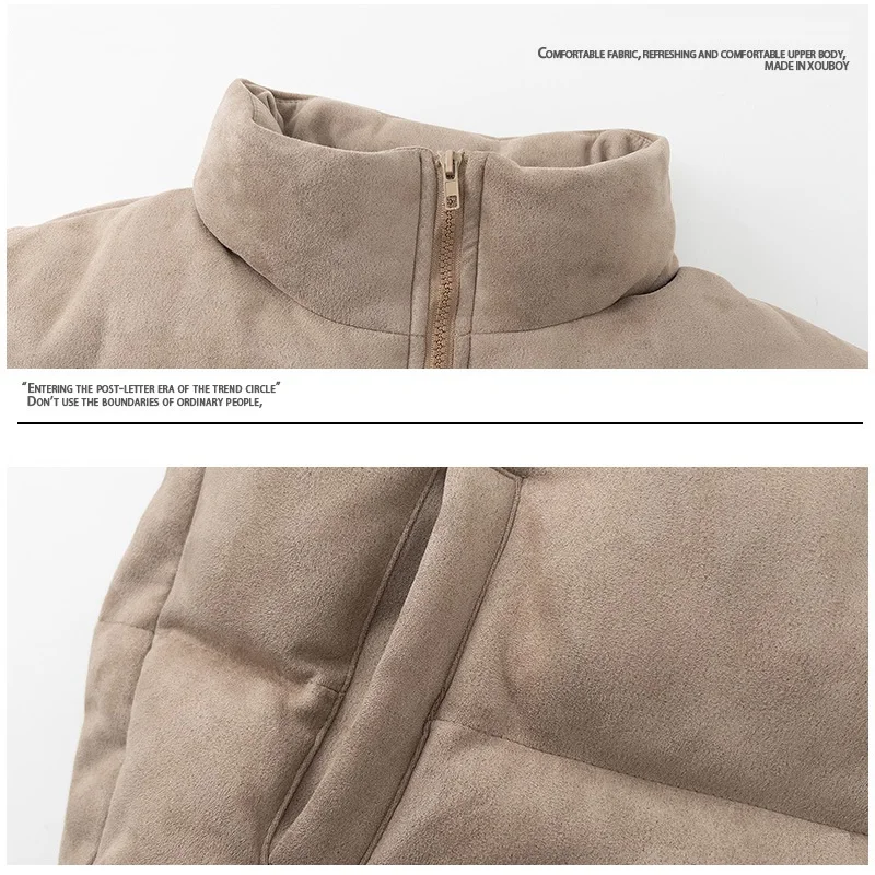 Rainbowtouches Winter Puffer Jackets For Men Women Thicken Down Coat Zip Up Collar Suede Streetwear Solid Color Fashion Parkas