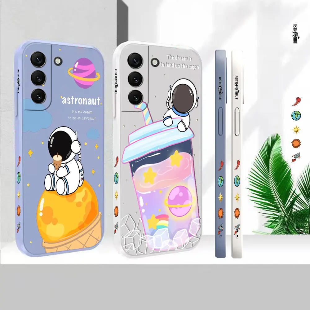 

Liquid Cover For Samsung S23 S22 S21 S20 FE Ultra 5G S11 S11E S10 S10E S9 Plus Cute tea With Milk Ice Cream Astronaut Case Funda