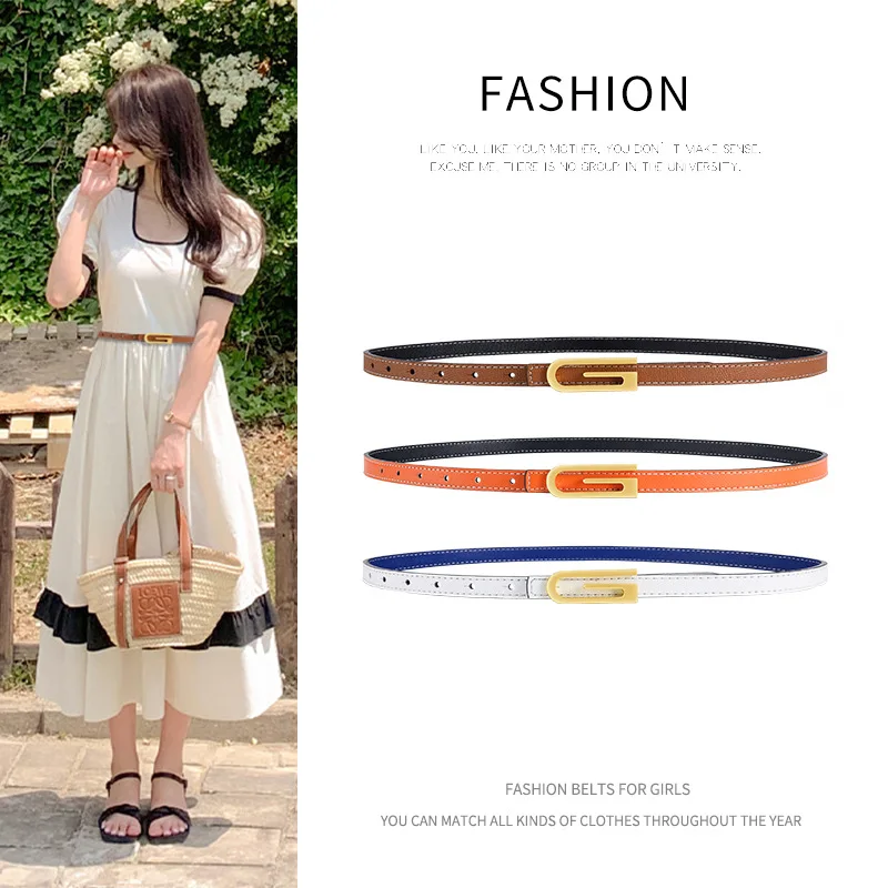 Women's Genuine Leather Fashion Slim Waistband with Double-sided Matching Skirt Dress Waist Up Decoration Suit Pants Belt