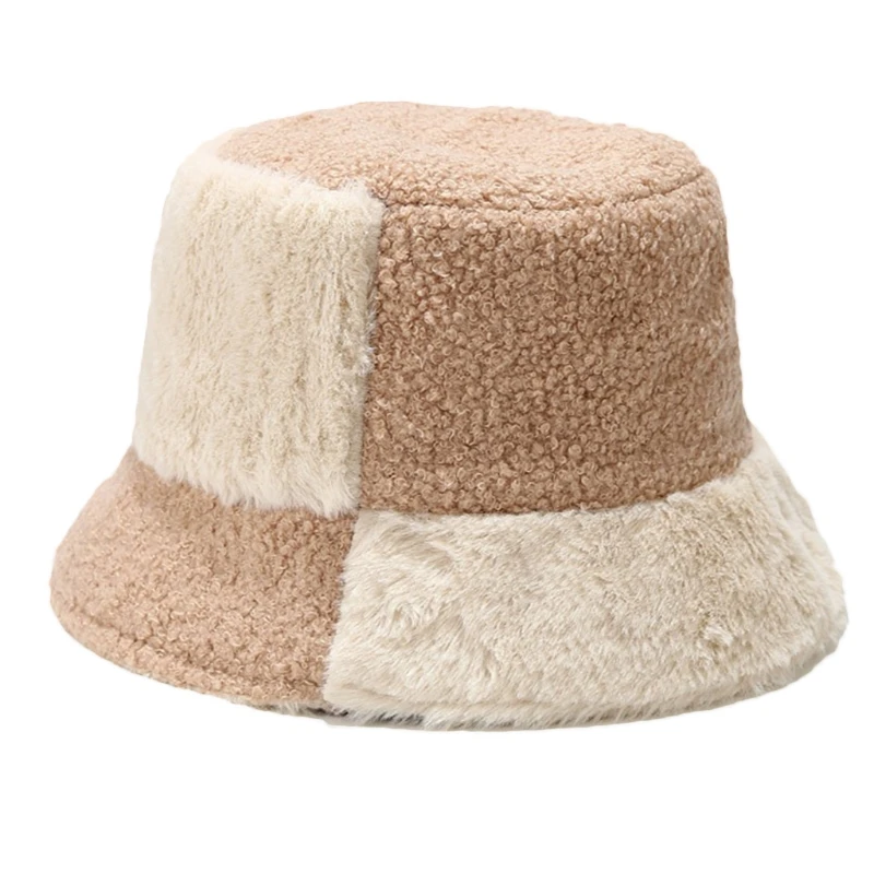 

Street Stitching Contrast Color Basin Hat Fluffy Fisherman Cap Morning Workout