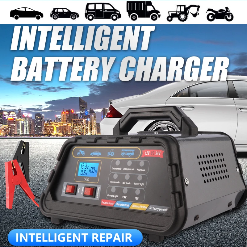 

450W Car Battery Charger Full Automatic 12V/24V Digital Display Power Puls Repair Chargers Wet Dry Lead Acid for Auto Motorcycle