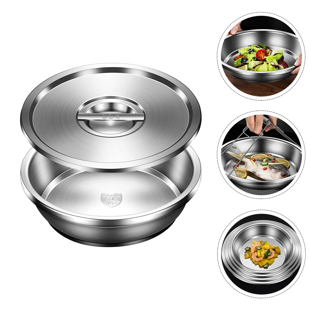 

Bowl Stainless Steel Metal Kitchenlid Cooking Salad Tableware Noddle Instant Picnic Bowls Soup Serving Round Prep Platemixing