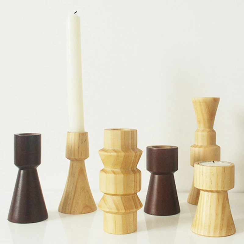 8 Styles Geometry Shape Solid Pine Wooden Candlestick Vintage Craft Castle Wedding Party Festival Table Decoration Candle Holder