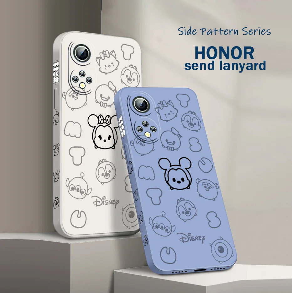 

Cute Mickey Mouse Phone Case For Huawei Honor 60 SE 50 30S 20 20E 10X 10i 9X 9C 9S 8A Liquid Left Rope Funda Cover