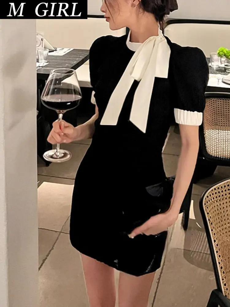 

Dresses For Women 2023 Vintage Slim Black Mini Dress Office Lady Summer Sexy Bodycon Elegant Dress Party Casual Short Sleeve Dr