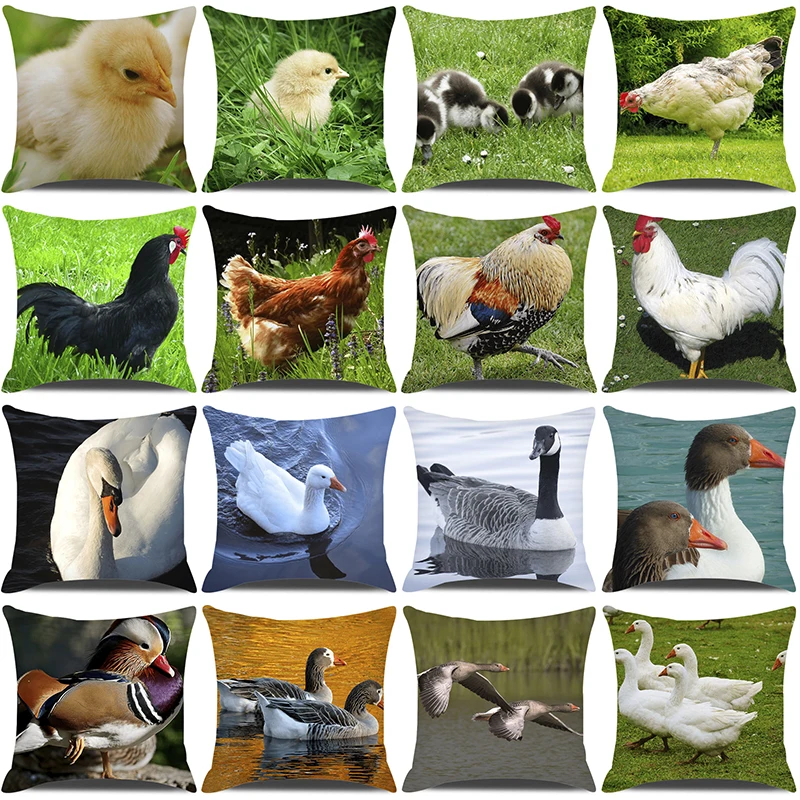 

Rooster Hen Duck Goose Printed Cushion Cover 45x45cm Natural Countryside Poultry Animals Pillow Cover Home Decoration Pillowcase