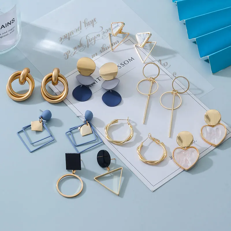 

POXAM Korean Fashion Statement Round Earrings for women Arcylic Geometric Dangle Drop Earings Brincos 2022 Trendy Jewelry Gifts