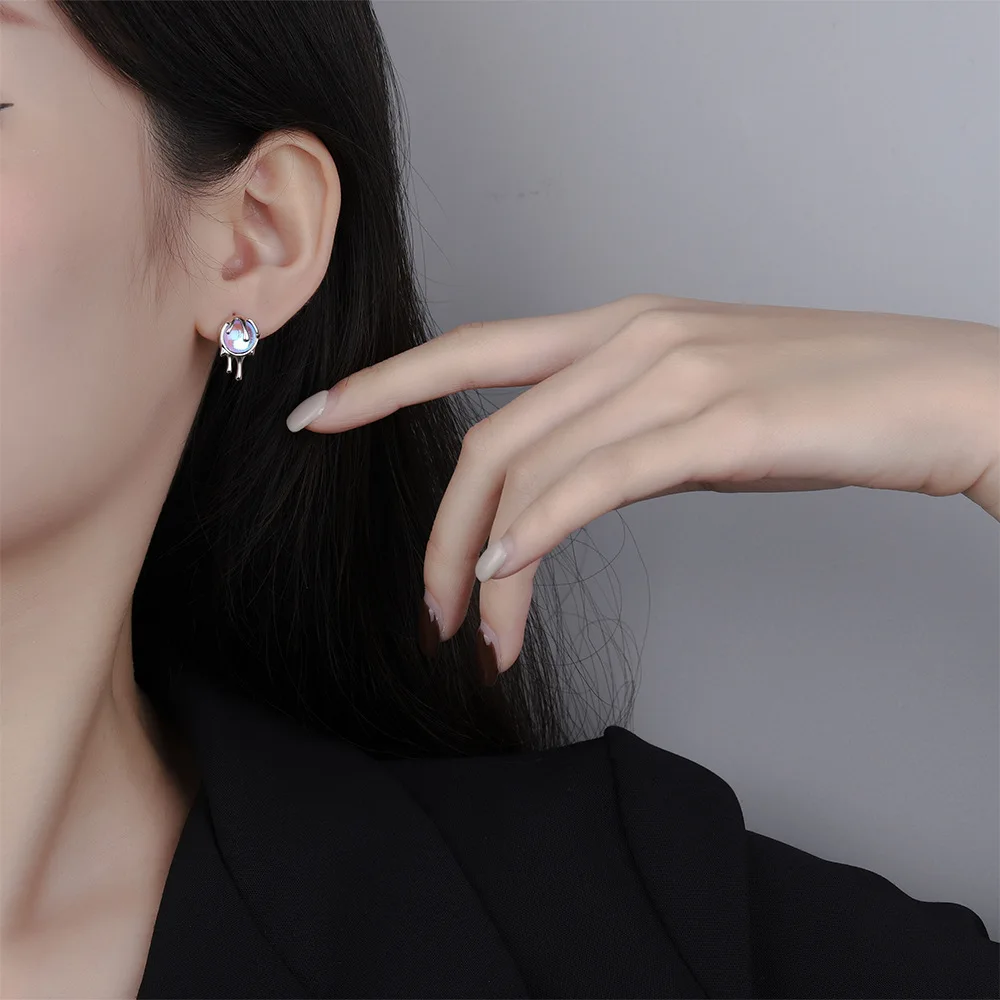 Synthetic Moonstone Stud Earrings Irregular with Personality Gradient Stone Lava Earrings