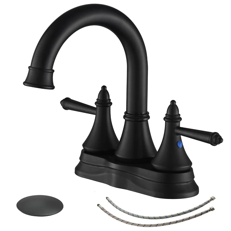 

4 In. Centerset 2-Handle Bathroom Sink Faucet In Matte Black Matte Black Brass [US Stock]