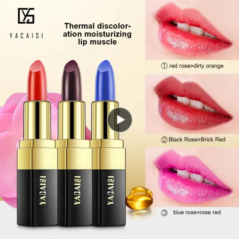 

3 Colors Temperature Change Lipstick Waterproof Non-stick Cup Blue Rose Lip Glaze Color Changing Lipstick Colored Lip Balm
