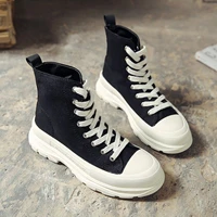 sports style womens boots autumn and winter 2021thick soled high top canvas short boots round toe lace up platform casual shoes