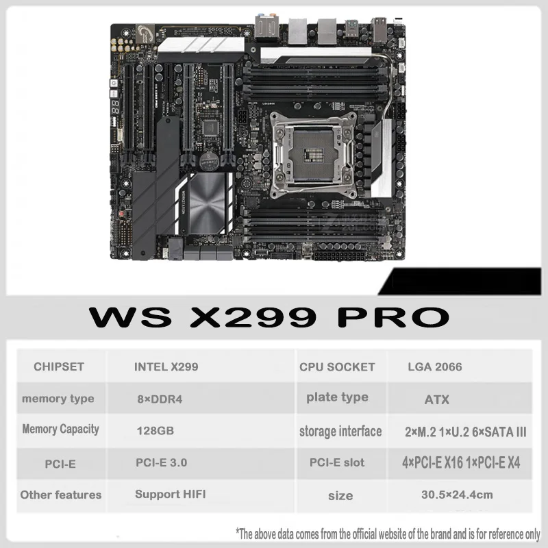 Материнская плата WS X299 PRO для ASUS, материнская плата 2066 ATX с DDR4 4133 МГц, два радиатора M.2 и M.2, U.2 и USB 3,1, два порта поколения
