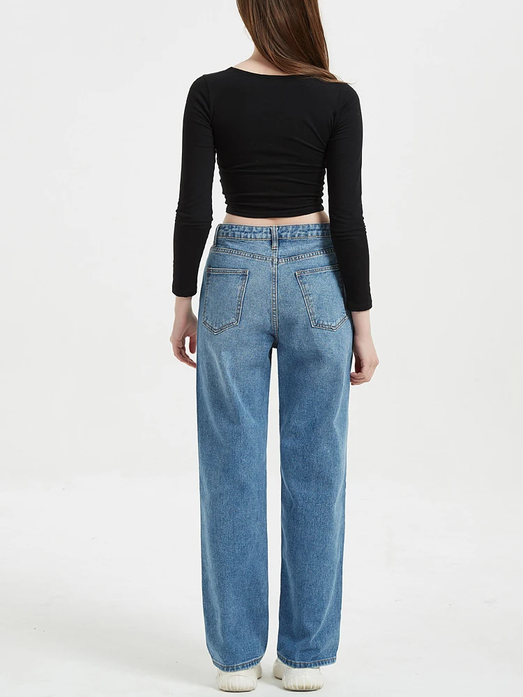 Cowgirl Casual Pants 2023 High Waist Spring Autumn Washed Straight Pants Ladies Casual Loose Jeans Denim