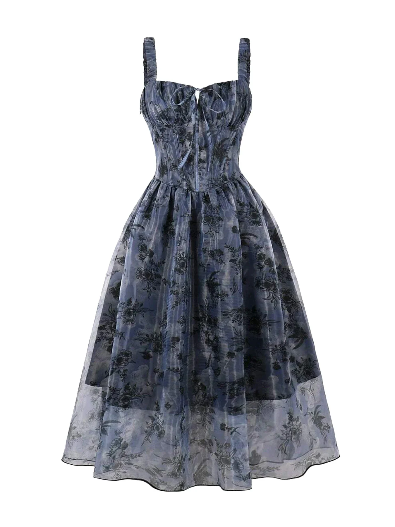 2025 Потрясающее винтажное платье-майка с цветочной сеткой и вырезом в форме