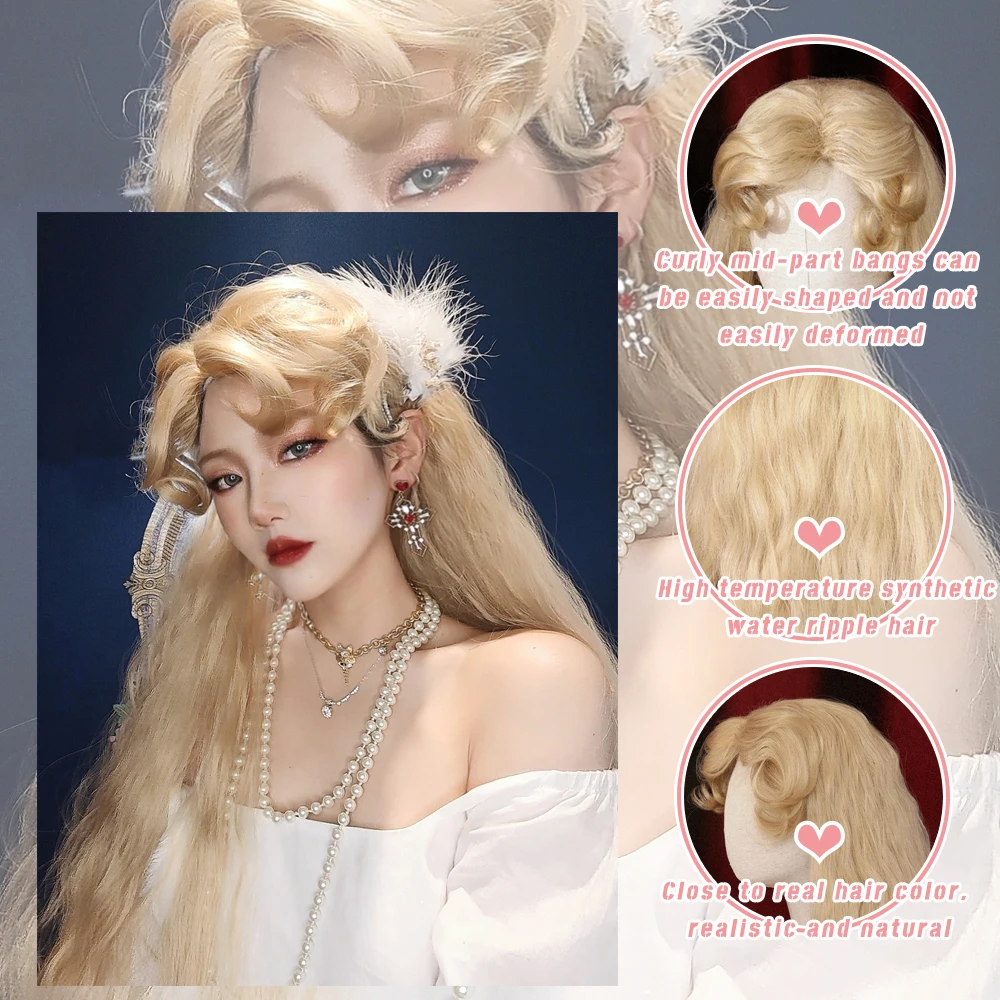 WEILAI королева принцесса стиль 39 дюймов длинные вьющиеся волосы золотые волнистые