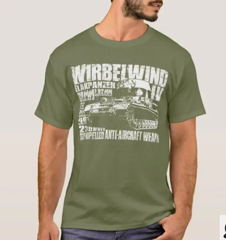 Футболка FlakPanzer IV Wirbelwind с самоходным пистолетом 100% хлопок круглым вырезом летняя