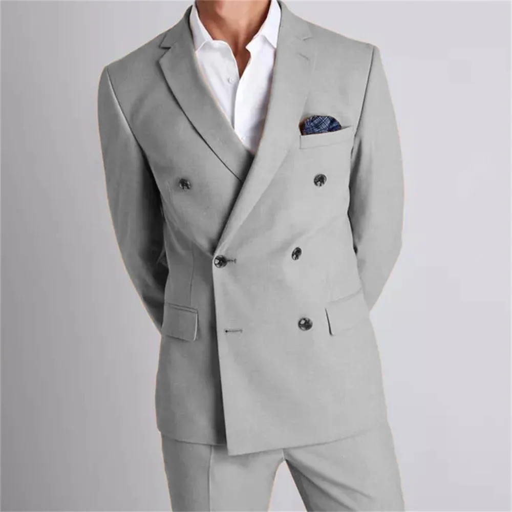 Casual Stylish 2 Pieces (Jacket+Pants) Gray Men Suit Slim Fit Groom Tuxedo Fashion Custom Wedding Suits Prom Blazer
