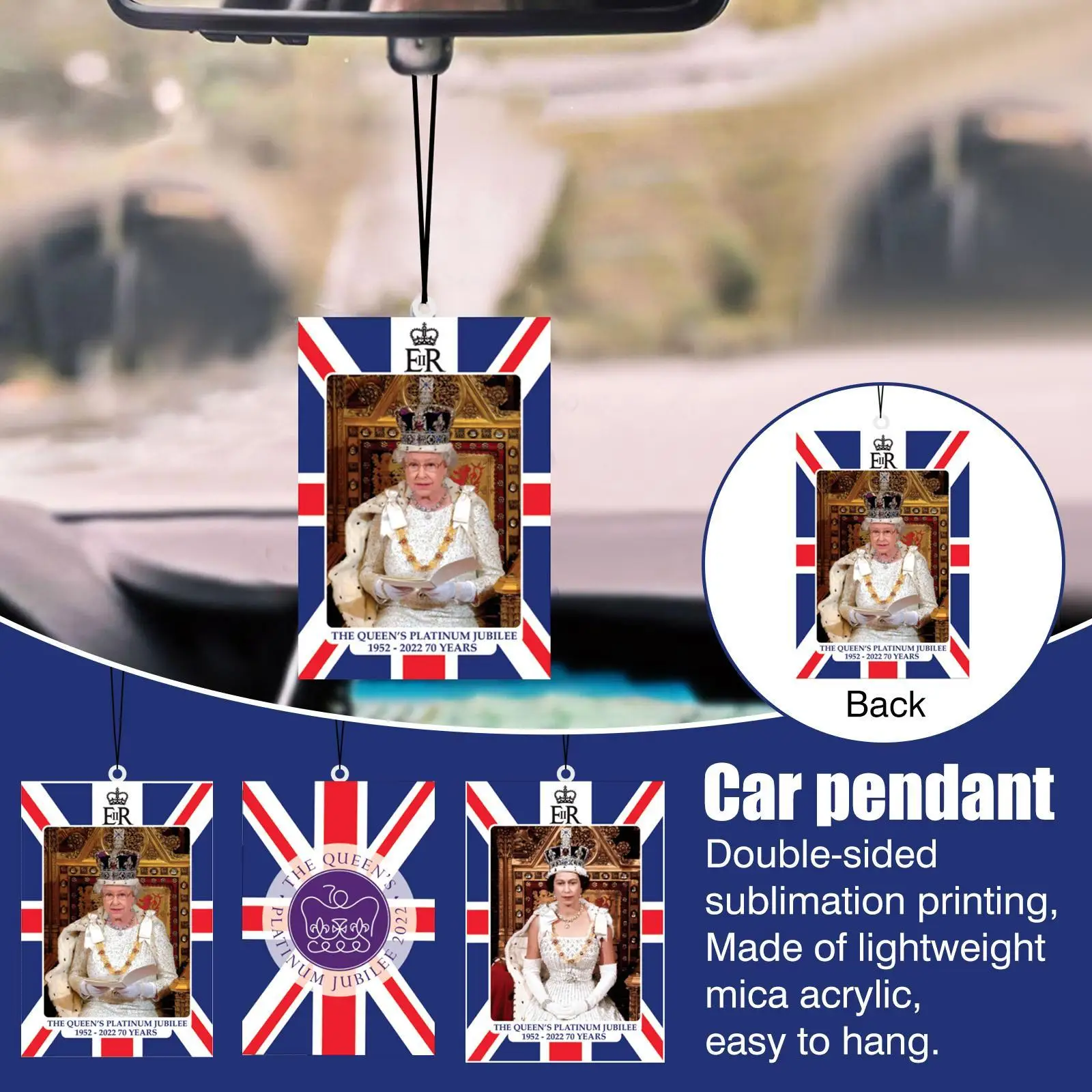 

Queen's 70th Anniversary Stickers Car Pendant Platinum Jubilee DIY Decoration 10cm