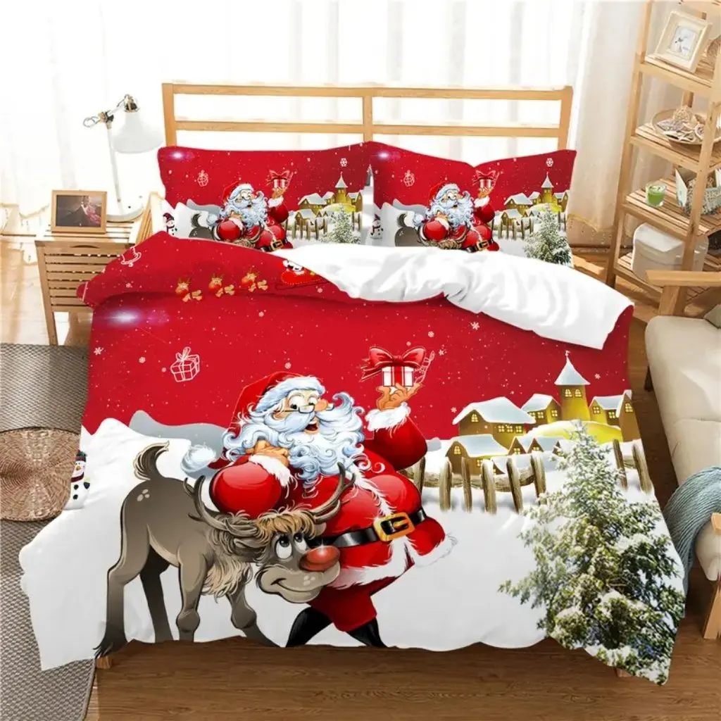 Комплект пододеяльников с Рождеством фермерский дом Санта-Клаус снеговик