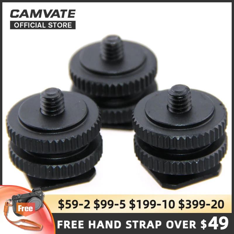 

CAMVATE 3Pcs Hot Cold Shoe Mount Holder With 1/4" Screw Thread For DSLR Camera Video Light/Microphone/Monitor/LED Light Mounting