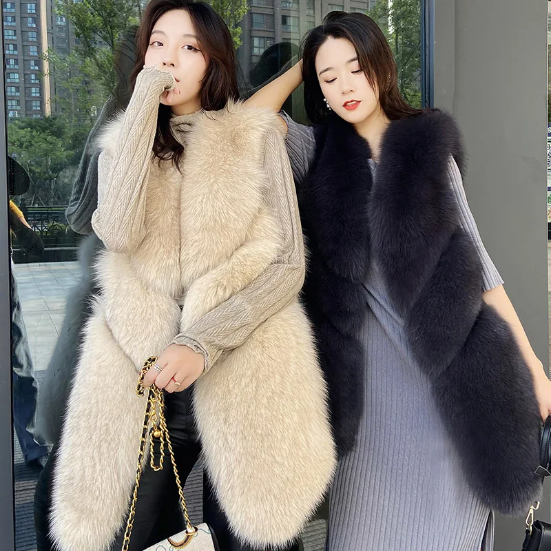 Imitation Fur Fur Integrated Women's Mid-Length Fox Fur Vest Fur Vest Young Splicing Coat