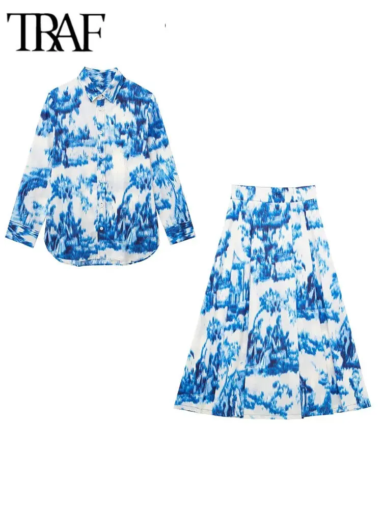 

Женский комплект из 2 предметов, рубашка и длинная юбка с принтом