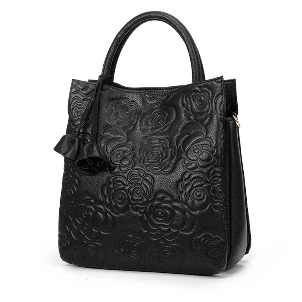 2023 New Genuine Leather Woman Handbag Flower Print Luxury Cowhide Noble Ladies Shoulder Bag Crossbody Tote Purses Bag