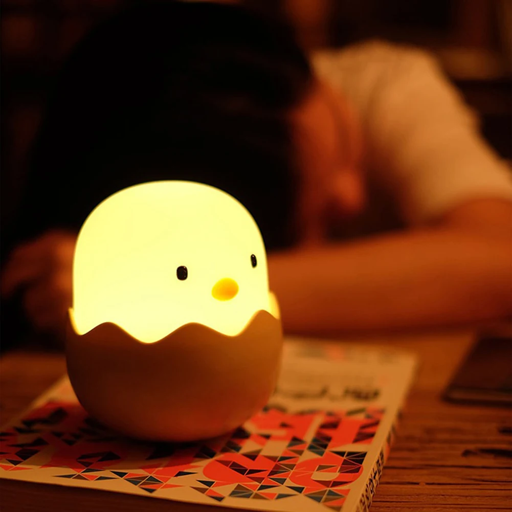 

LED Eggshell Chick Touch Cartoon Lamps USB Rechargeable Silicone Nightlights Soft Comfortable Home Ornament for Children Bedside