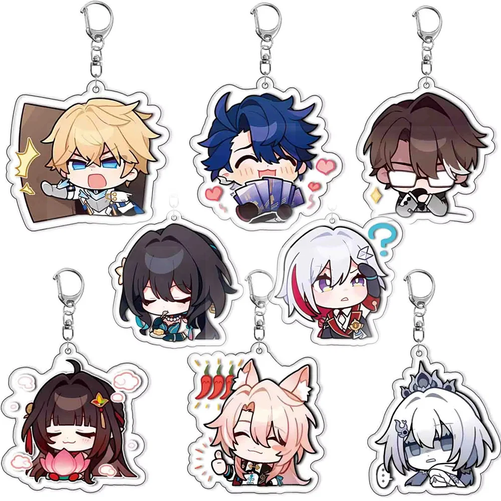 Фото Honkai: Star Rail New Keychain Cute Cartoon Anime Ruanmei Boothill Jiao Qiu Firefly Expression Pendant Keyring Backpack Badge №1