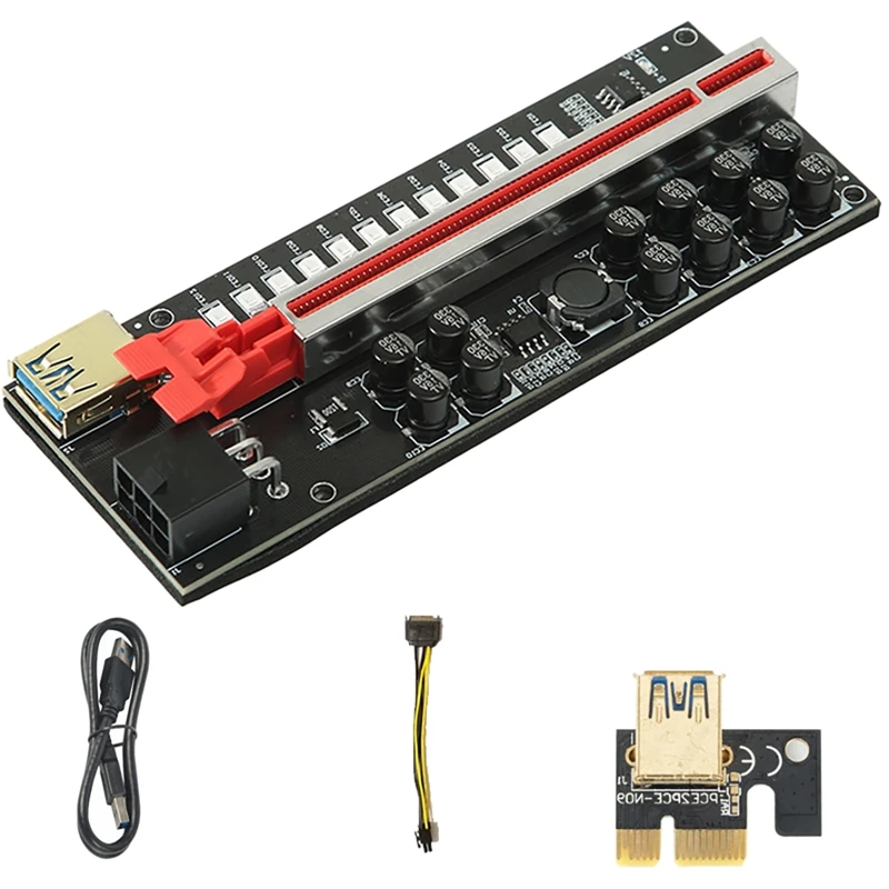 

Карта для майнинга VER018S PCI-E 1X до 16X USB3.0 6PIN GPU с 12 конденсаторами светодиодный светодиодными индикаторами для майнинга BTC