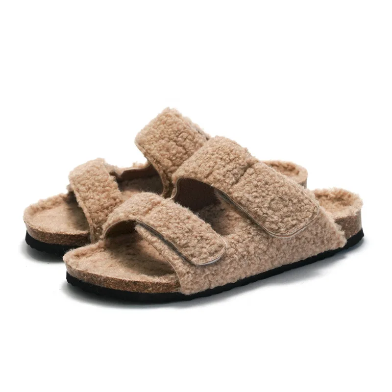 

2023 Ruizu Autumn and Winter New Women's Softwood Slippers Wearing Women's Suede Thermal Sandals Outside Beach Shoes for Male