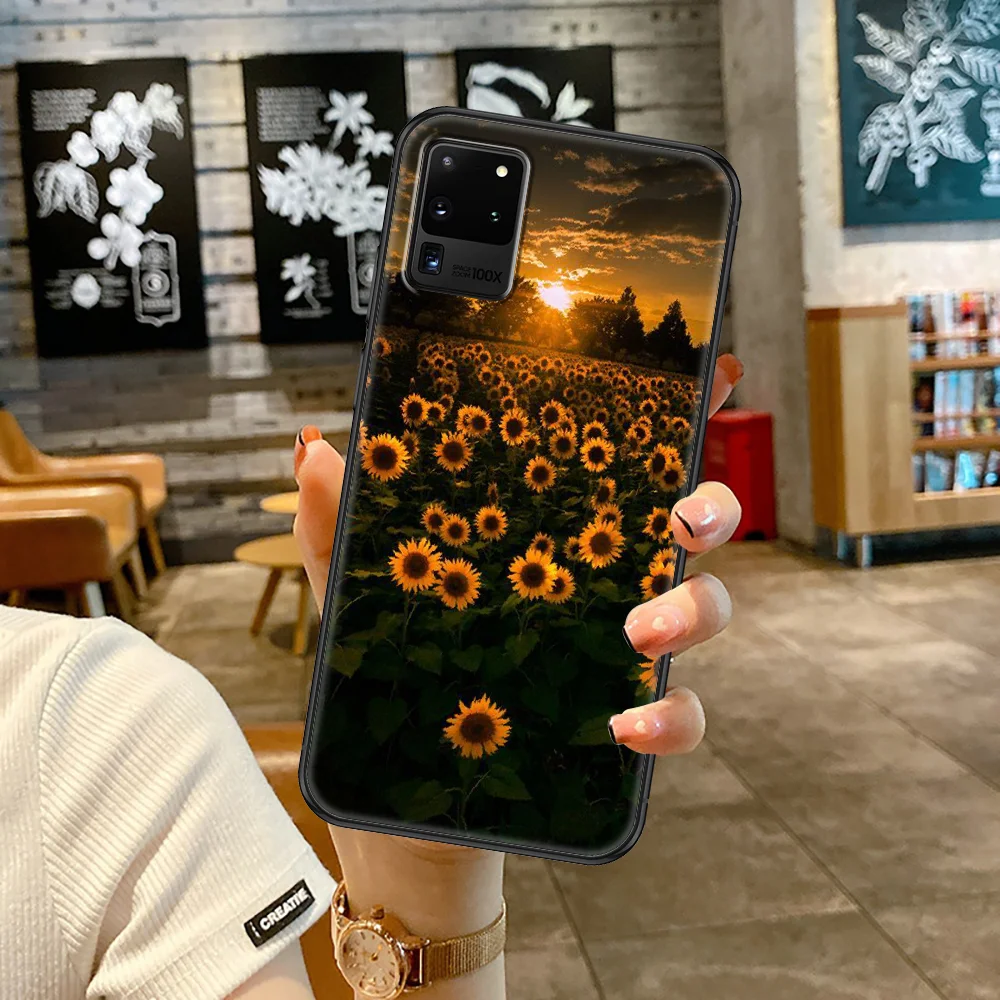 Sunflower Yellow Flower Phone case For Samsung Galaxy Note 4 8 9 10 20 S8 S9 S10 S10E S20 Plus UITRA Ultra black painting bumper | Мобильные