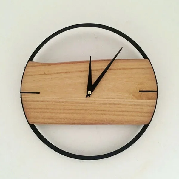 

Nordic wrought iron solid wood personality wall clock living room bedroom modern 12inch