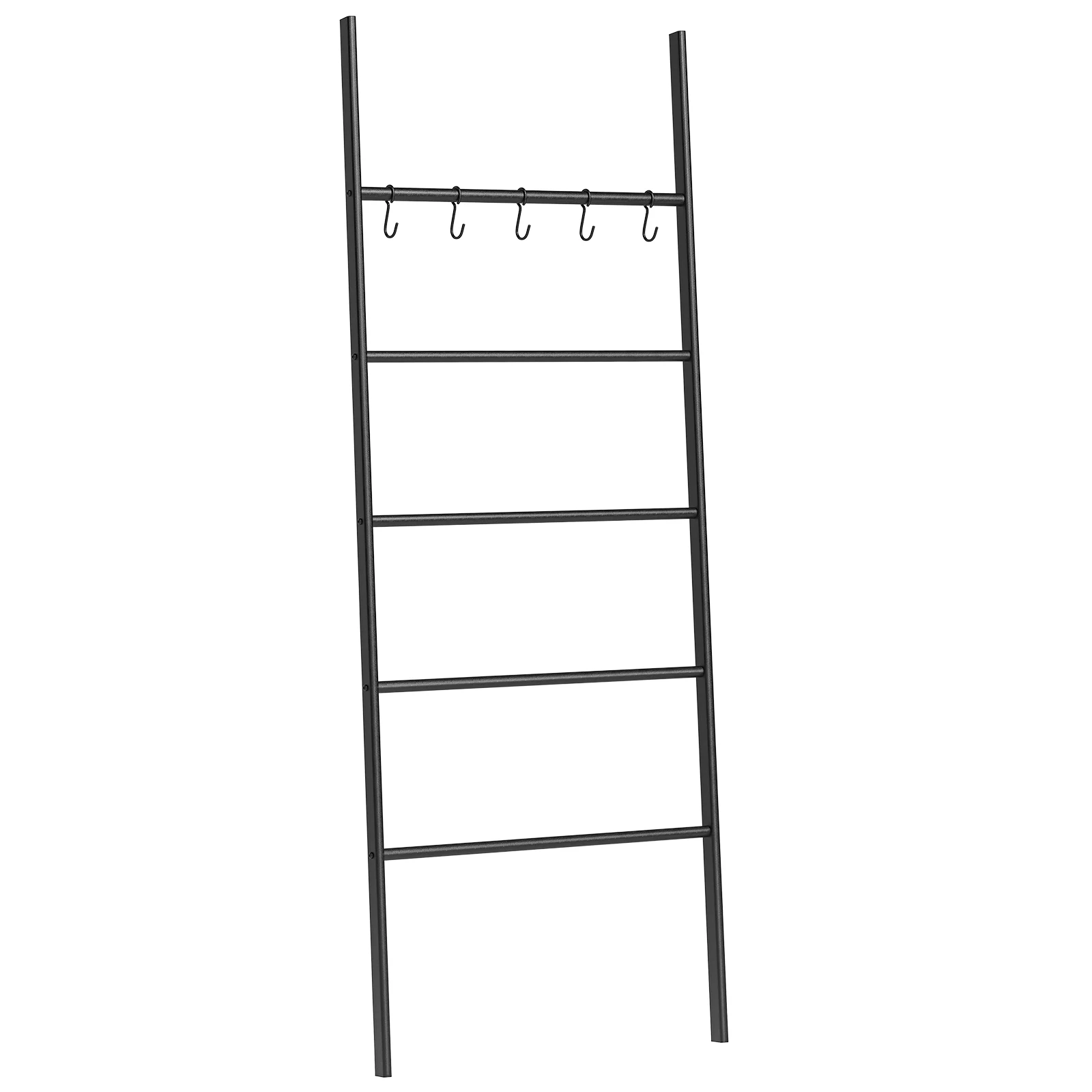 

HOOBRO 5-Tier Leaning Ladder Towel Rack Free Standing Bath Storage Organization with 5 Hooks Space Saving for Foyer Bathroom