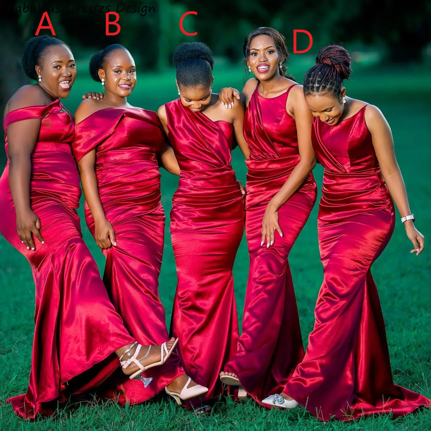 

Formal Red Long Bridesmaid Dresses One Shoulder Mermaid Wedding Party Dress For Women Sweep Train Maid Of Honor