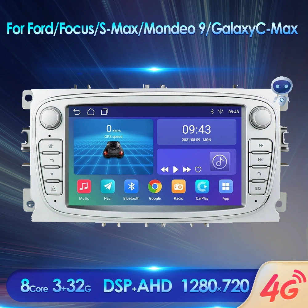 

7inch Android10 Car Radio 2 DIN GPS Multimidia Stereo Player For Ford TRANSIT FOCUS C-MAX S-MAX FIESTA GALAXY FUSION auto radio