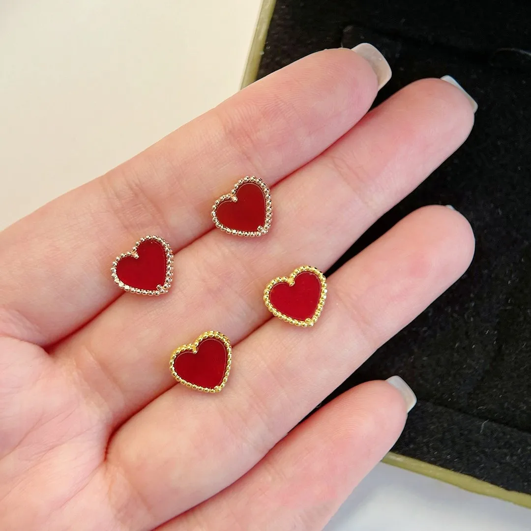 

2023 Hot Selling Red Chalcedony Agate Love Heart-shaped Earrings Women Fashion Brand High Quality Luxury Jewelry Party Gifts