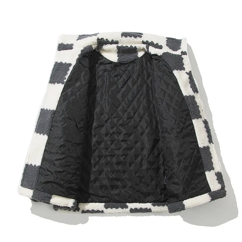 Winter Thick Jacket Men Warm Fashion Grey/Green Casual Plaid Coat Men Streetwear Loose Short Coat Mens Lambswool Jacket S-2XL