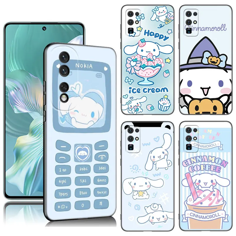 Черный телефонный чехол Kawaii Cinnamoroll для Huawei Honor 70 90 Lite X40 GT X50 i X5 Plus X6A X6S X7A X8A X8B X6 X7 X8 X9