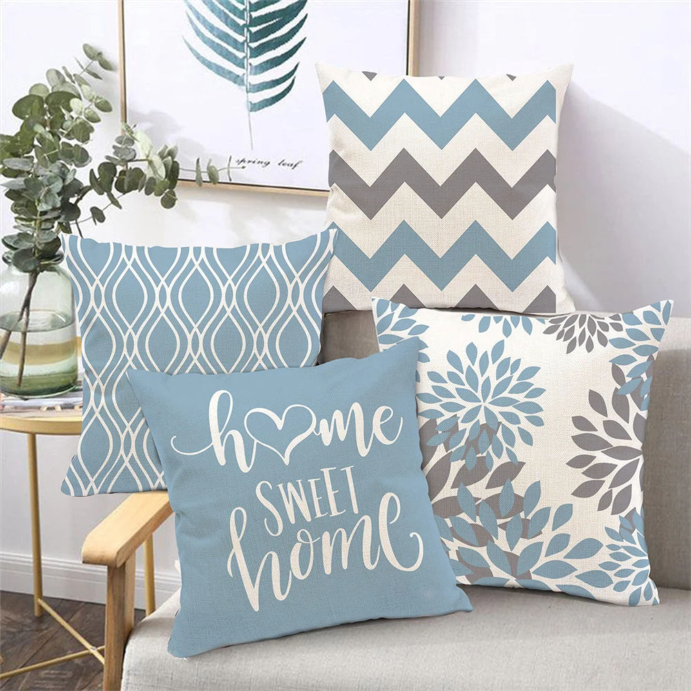 

Geometric Cushion Lake Blue White Geometric Linen Pillowcase Sofa Cushion Cover Creative Home Sofa Decoration 45x45cm