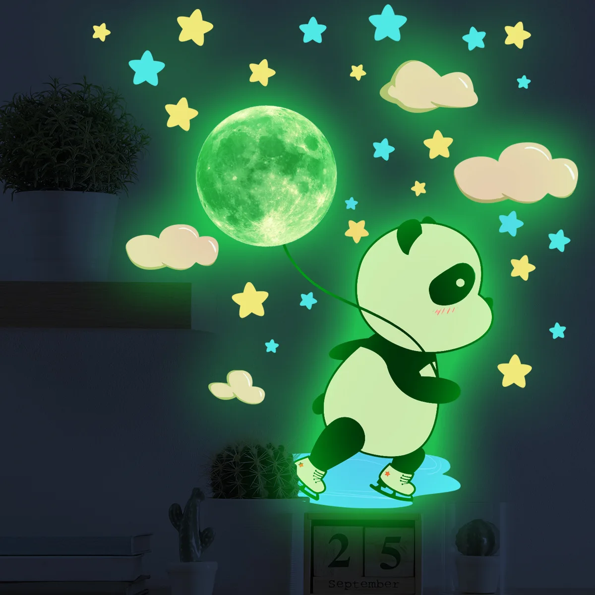 

zollor New Cloud Moon Panda Luminous Star Sticker Living Room Bedroom Children's Room Self-adhesive Decorative PVC Wall Stickers