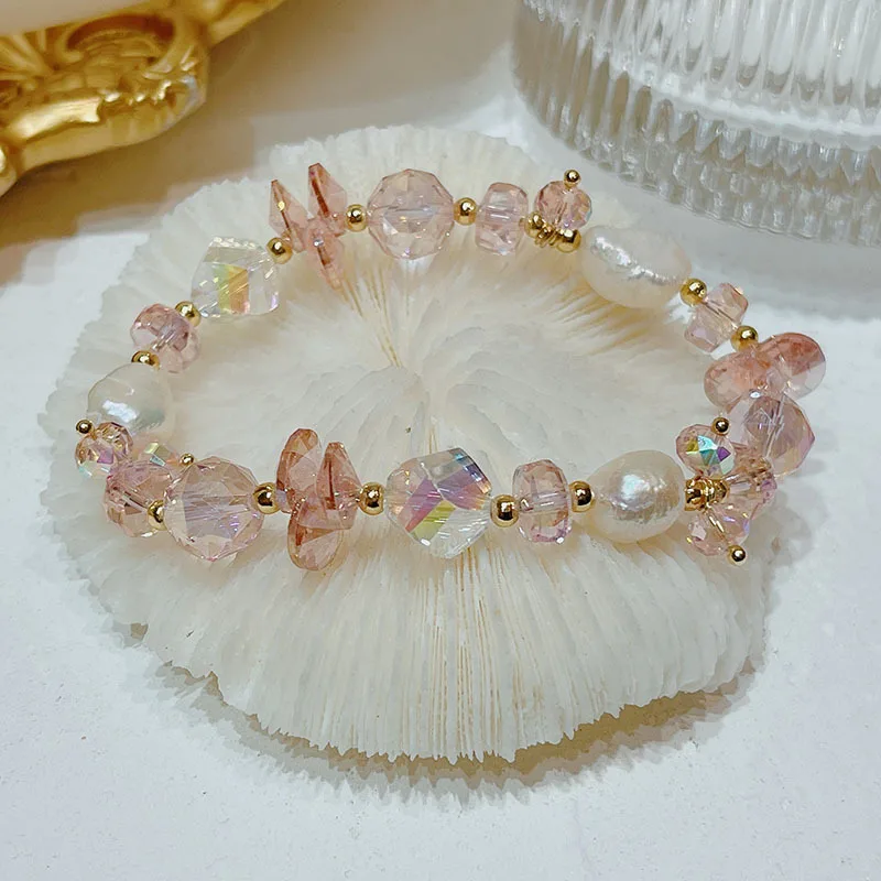 Женский браслет с жемчугом в стиле барокко розовый/прозрачный/синий/цвет