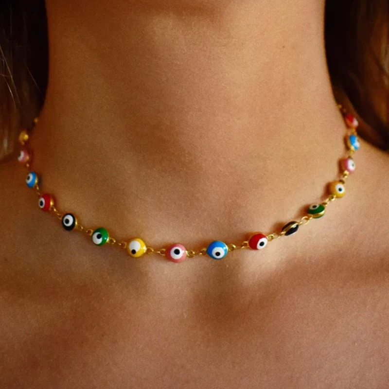 

Colorful Enamel Dripping Oil Blue Evil Eye Necklace For Women Stainless Steel Necklaces Aesthetic Jewelry Gift collares mujer