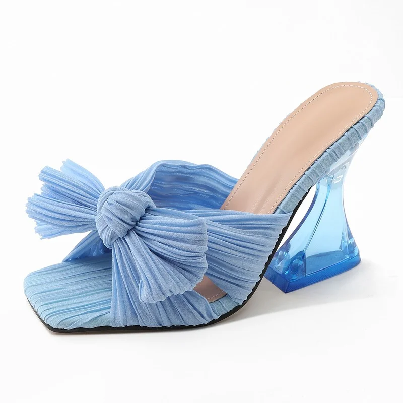 

2022 New Special-shaped Heel Satin Sandals Women's Spring and Summer LargeSize High-heeled Women's Sandals and Slippers Zapatos