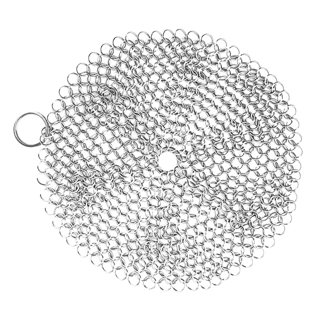 

4x4 Inch Round Cast Cleaner Stainless Steel Scrubber with Corner Ring Metal Anti- Rust Scrubber for Skillet Pan Pot